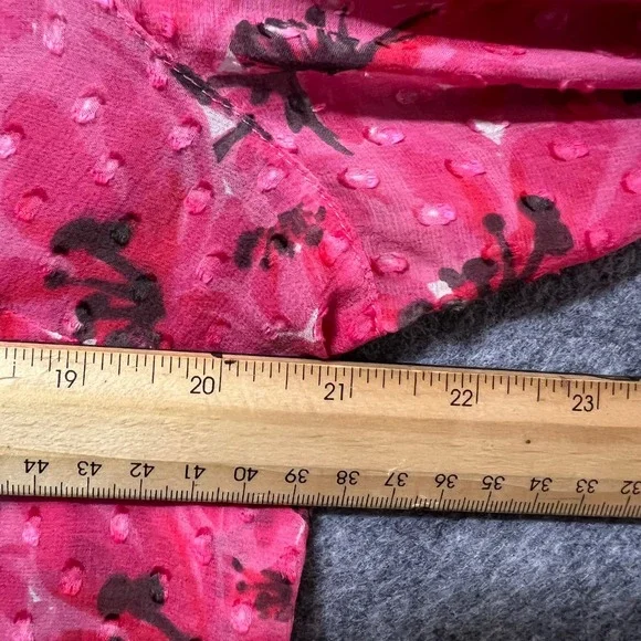 Sigrid Olsen Pink Silk Floral Sheer Ruffle Front Button Down Shirt Blouse Size L - Picture 3 of 7